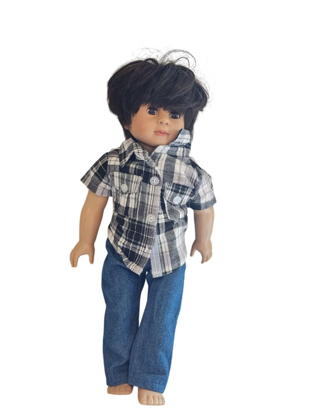 Boy Doll 18" Caucasian jeans plaid shirt no markings